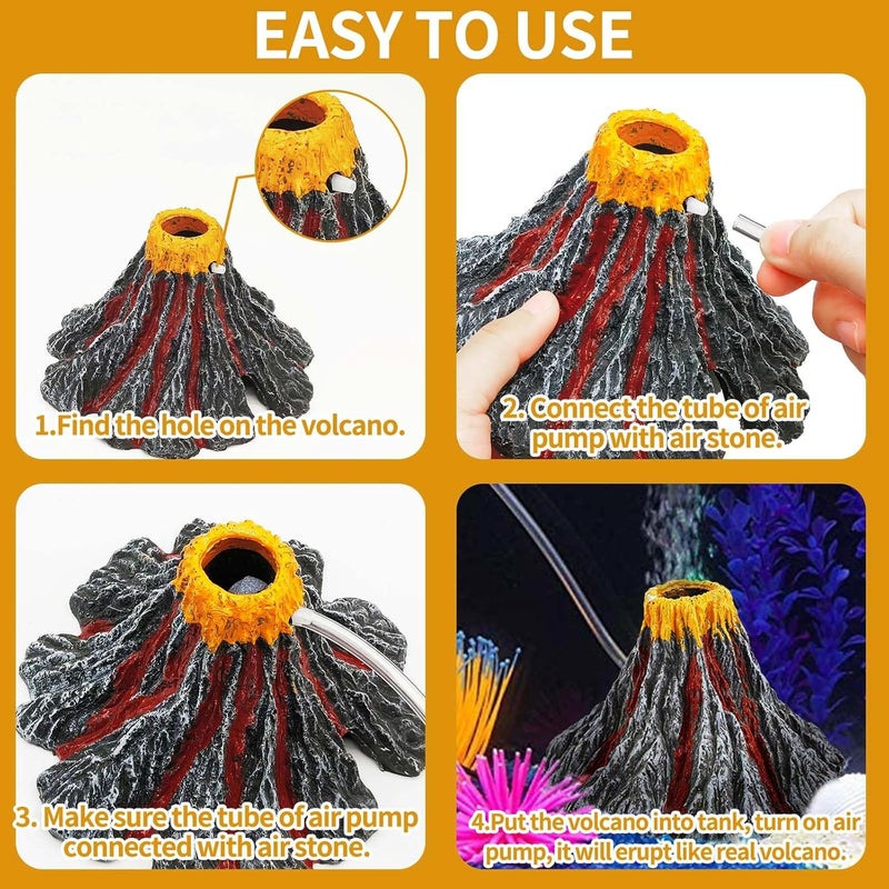 Moonorange Aquarium Air Bubbler Decoration Kit, Fish Tank Air Stone Set, Realistic Volcano Ornaments with Full Accessories. (Volcano Kit-L) - Image 4